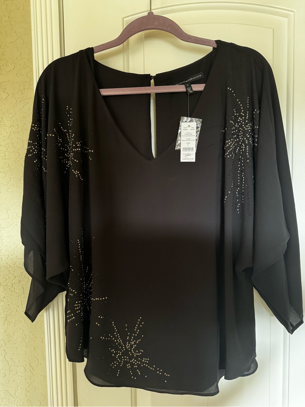 White House Black Market Black Embellished Blouse - 4th of July